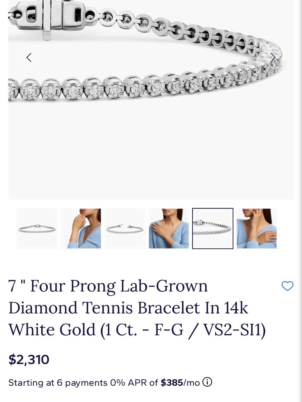 14k White Gold Lab-Grown Diamond Tennis Bracelet — White